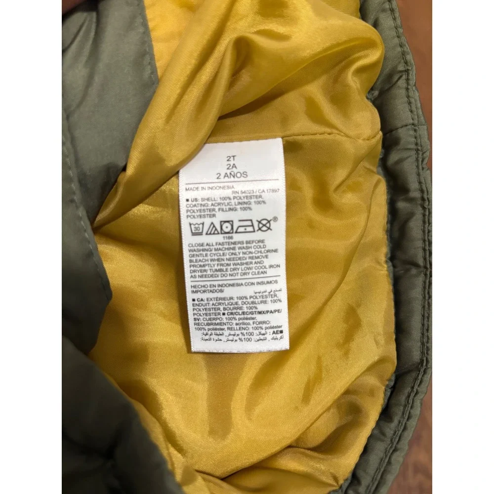 Old Navy Toddler 2T Water-Resistant Quilted Utility Puffer Vest Olive Green